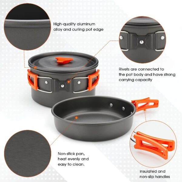 16pcs Camping Cookware Mess Kit, Non-Stick Lightweight Pot Pan Kettle Set with Stainless Steel Cups Plates Forks Knives Spoons for Camping, Outdoor Cooking and Picnic