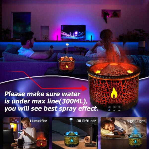 300ml Cool Mist Volcano Humidifier, Essential Oil Diffuser Clearance with Remote and 2-Color Light