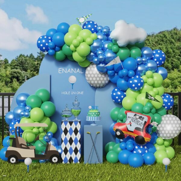 Enanal Hole in CORNET One Balloon Garland Arch Kit, Blue Green Balloon with Golf Cart and Golf Foil Balloons for Partee Time First Birthday Men Boy Golf Party Decorations Sports Party Supplies