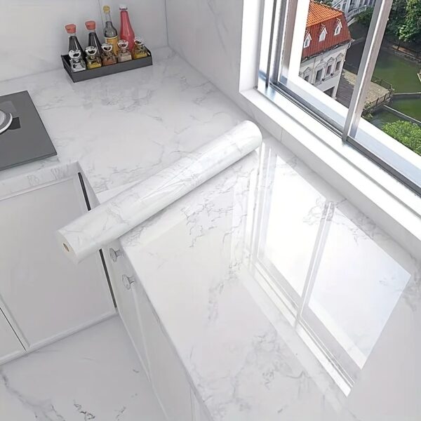 Self-Adhesive Waterproof Bathroom Wallpaper - Easy Apply, Moisture-Resistant Marble Tile Stickers for Toilet & Kitchen Renovation