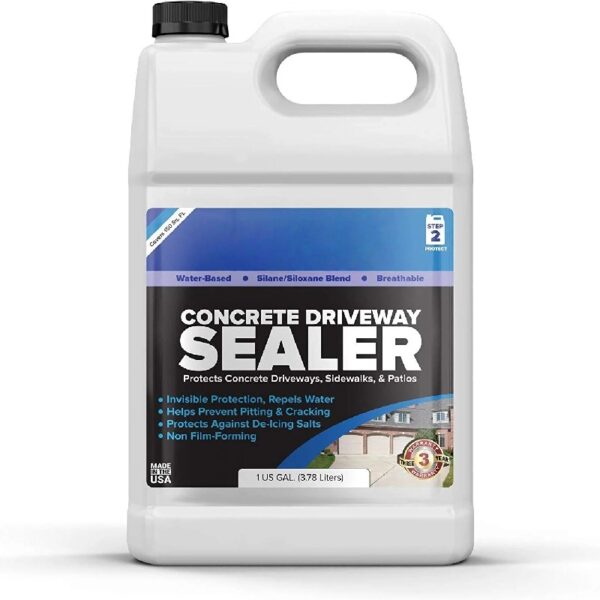 1 Gallon Penetrating Concrete Sealer for Driveways, Patios, Sidewalks - Clear Water-Based Silane Siloxane Sealer Water Repellent