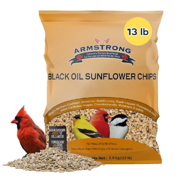 Wild Bird Food Black Oil Sunflower Chips, 13 Pounds - for Northern Cardinals, American Goldfinches and Black-Capped Chickadees - Ideal for Outside Feeders
