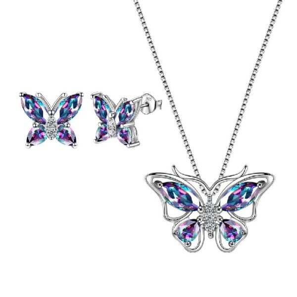 Purple Butterfly Jewelry Amethyst February Birthstone Jewelry Set Fine Necklace/Earrings 925 Sterling Silver Women Birthday Mother's Day Gifts