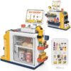 46PCS Upgraded Cash Register Playset for Kids, Cashier Register Toy, Kids Pretend Play Cash Register Toys with Scanner, Shopping Cart, Calculator, Play Food, Toys for Girls 3 6 Years-Green