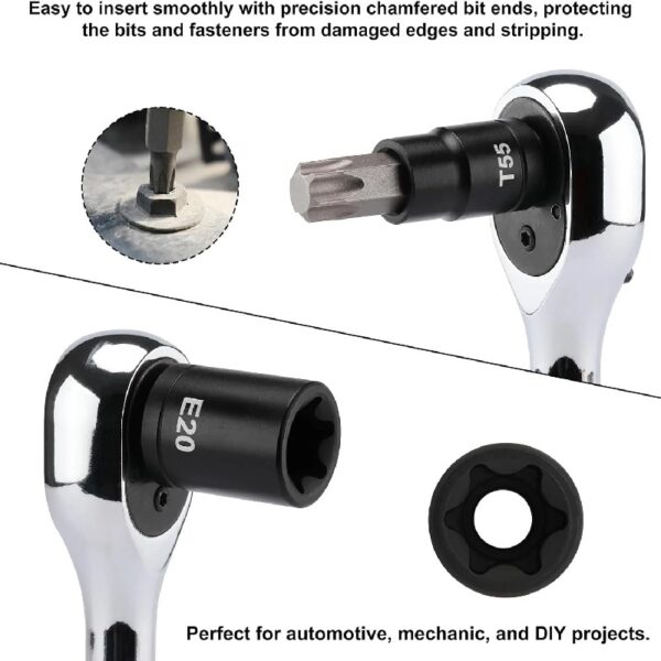 32-Piece Torx Bit Socket and Female External Socket Set, 14 Star Bits (T8- T70) and 13 Female E-Torx Sockets (E4-E24), Include 5 Impact Socket Adapter