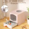 Extra Large Foldable Cat Litter Box with Litter Scoop, Front Entry Top Exit Cat Litter Pan with Lid, Enclosed Anti-Splashing Kitty Litter Box, Drawer Type Cat Litter Easy Cleaning and Scoop, Pink