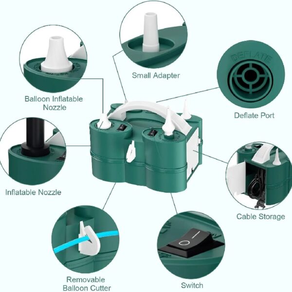 Electric Balloon Pump, Portable Electric Balloon Blower Machine Balloon Air Pump Dual Nozzle 110V 600W Balloon Inflator for Party Decorations