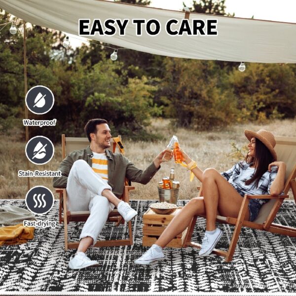 Outdoor Rugs 5' x 8' Rug, Waterproof Patio Mat, Stylish Plastic Straw Reversible Area Rug for Picnic RV Camping Porch Balcony, Black and White