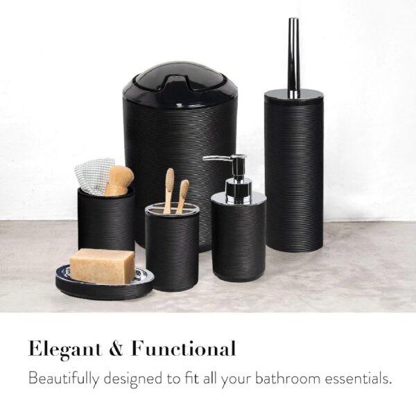Bathroom Accessories Sets 6 Piece Bath Ensemble Includes Soap Dispenser, Toothbrush Holder, Toothbrush Cup, Soap Dish for Decorative Countertop and Housewarming Gift, Dark Blue