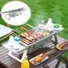 Stainless Steel Portable BBQ Grill,Outdoor Cooking Equipment,Compact Foldable Barbecue Grill for Camping,Picnics,Backyard,for 3-6 People,Lightweight and Durable,Insulated Handles