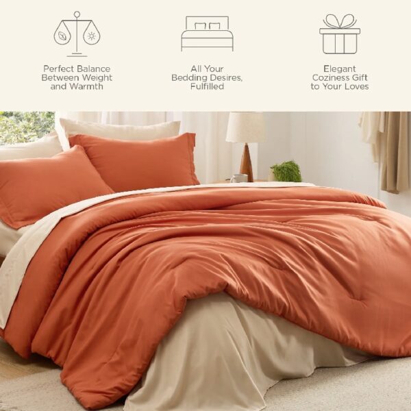 King Size Comforter Set Burnt Orange, 7 Pieces Lightweight King Bedding Sets Boho with Comforter, Sheets, Pillowcases & Shams