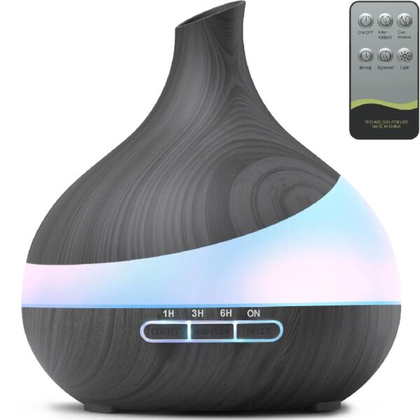 550ml Essential Oil Diffuser, Upgraded Oil Diffuser for Large Room, Cool Mist Humidifier Air Diffuser with Remote Control 4 Timer Setting 14 Color Lights Waterless Auto Shut-Off