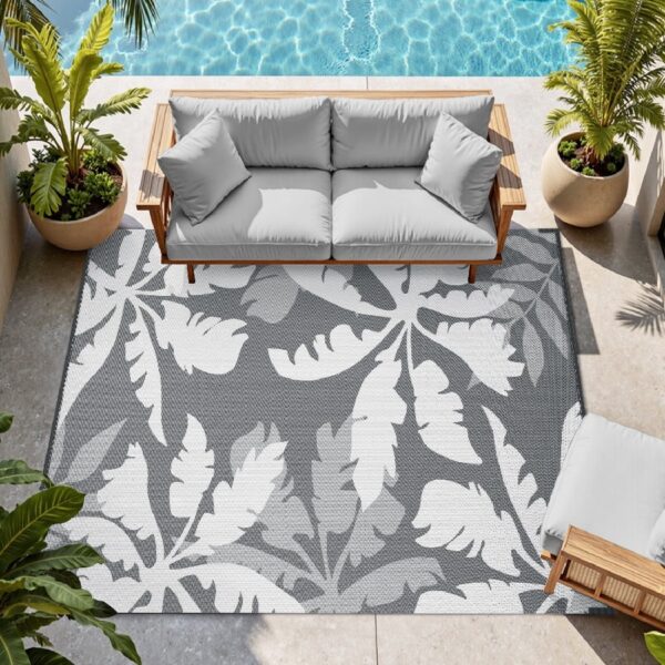 Outdoor Rug Carpet 5'x8' Waterproof Reversible Patio Rug Portable Indoor Outdoor Rug Plastic Straw Rug for Beach RV Camping Garden Picnic Deck Backyard Porch Decor Black