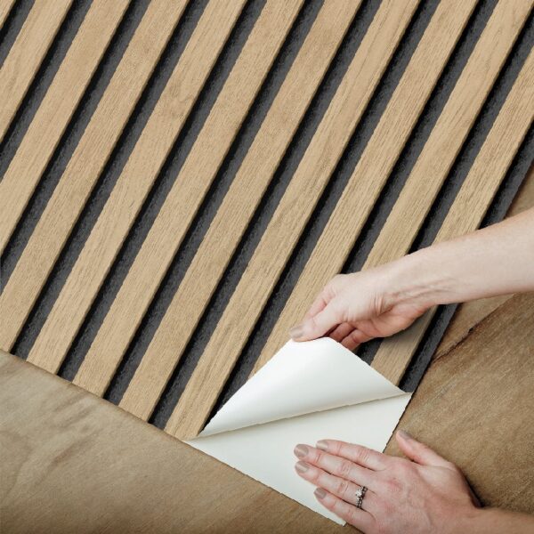 Roommates Studio Cream Oak Slat Peel and Stick Wallpaper 30.75 Sq. ft