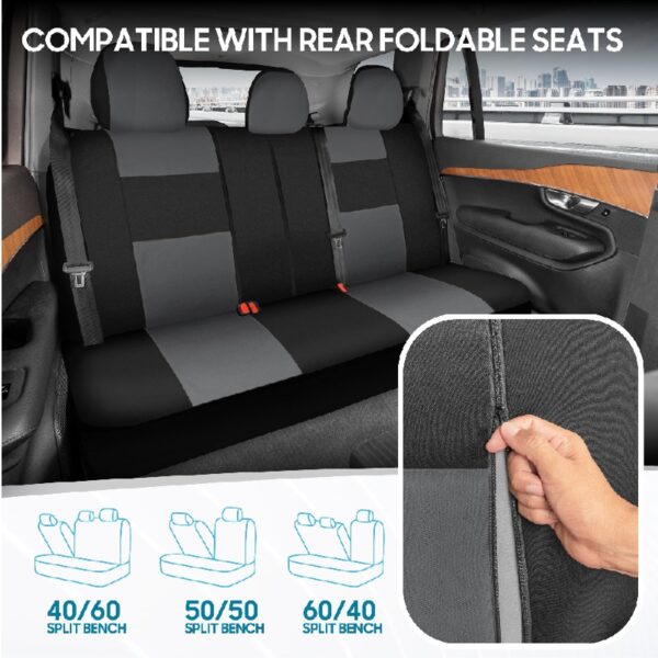 PolyPro Car Seat Covers Full Set in Charcoal on Black – Front and Rear Split Bench for Cars, Easy to Install Cover Set, Accessories Auto Trucks Van SUV