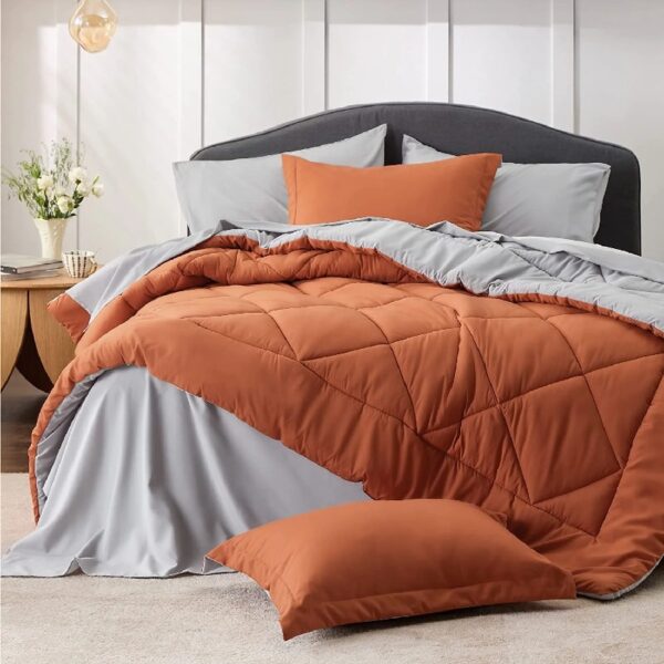 Light Purple Queen Comforter Set - 7 Pieces Reversible Queen Bed in a Bag, Queen Bed Set Light Purple and Grey with Comforters, Sheets, Pillowcases & Shams