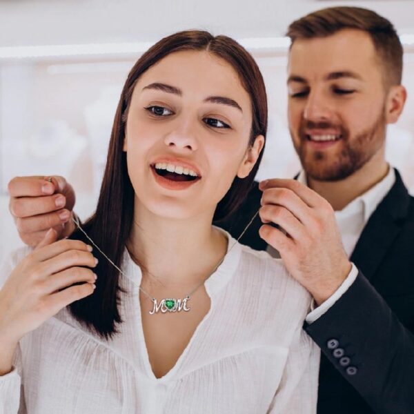 Bestyle S925 Sterling Silver Necklace for Mom Grandma Shiny CZ Heart Pendant Necklace March Created Aquamarine Birthstone Jewelry Mother's Day Gift