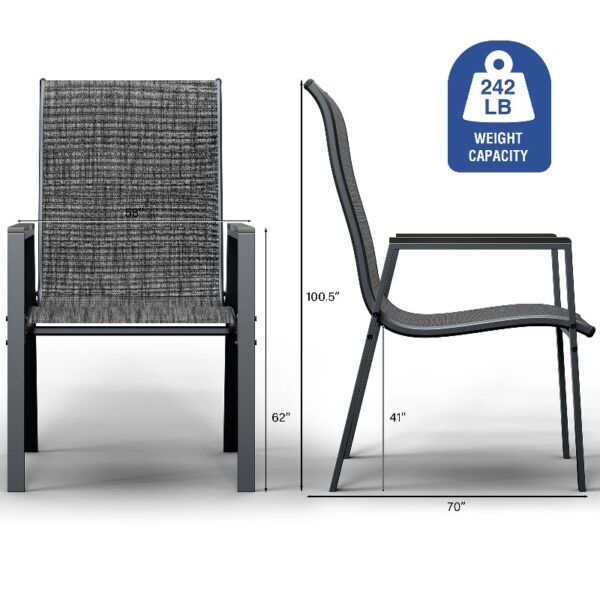 Outdoor Patio Dining Chairs Set of 2,Breathable Seat Fabric and Alloy Steel Frame for Backyard Porch Garden Sunroom , Dark Gray