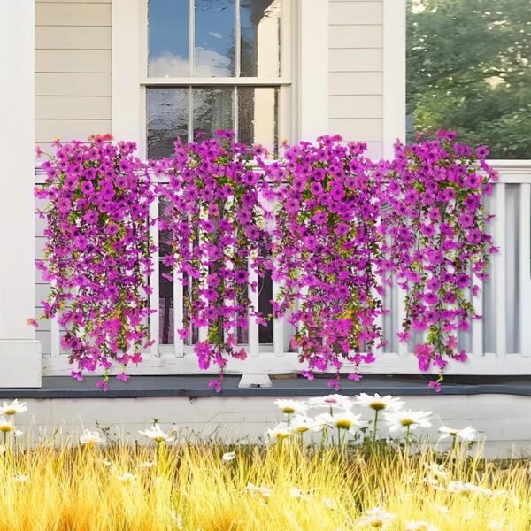 4PCS Artificial Flowers outdoor Spring Summer Decor Fake Hanging Plants UV Resistant Faux Plastic Greenery Hanging Flowers for Outside Gardens Porch Wall Home Indoor,ORANGE&YELLOW