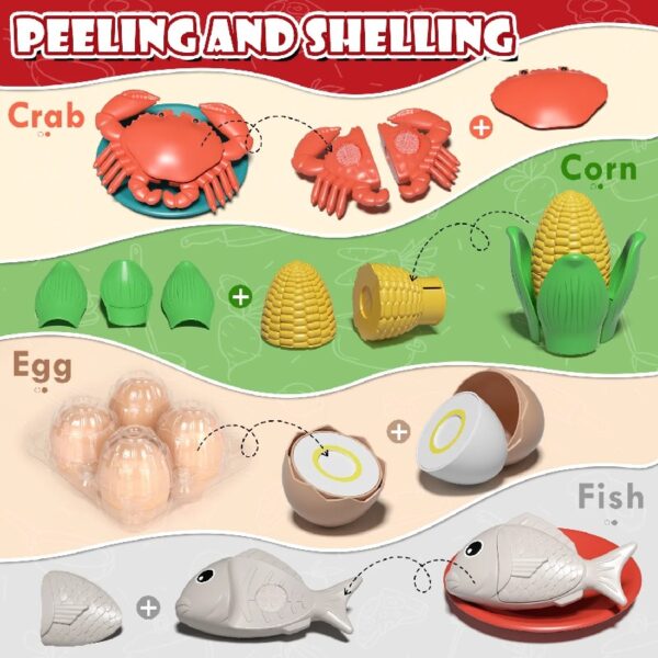 Play Food 34 Pcs, Kitchen Set for Kids, Kitchen Toys, Pretend Play Kitchen Accessories, Cutting Toy Food with Pans, Pot and Utensils, Preschool Learning Education Toddler Toys, Gifts for Girls Boys