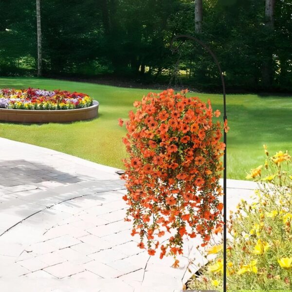 4PCS Artificial Flowers outdoor Spring Summer Decor Fake Hanging Plants UV Resistant Faux Plastic Greenery Hanging Flowers for Outside Gardens Porch Wall Home Indoor,ORANGE&YELLOW