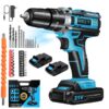 21V Cordless Drill Set, Electric Power Drill 34Pcs with 3/8 Inch Keyless Chuck, 25+3 Clutch Compact Driver Drill with Work Light, Max torque 45Nm, 2-Variable Speed & Battery and Fast Charger