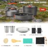 16pcs Camping Cookware Mess Kit, Non-Stick Lightweight Pot Pan Kettle Set with Stainless Steel Cups Plates Forks Knives Spoons for Camping, Outdoor Cooking and Picnic