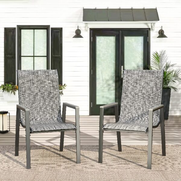 Outdoor Patio Dining Chairs Set of 2,Breathable Seat Fabric and Alloy Steel Frame for Backyard Porch Garden Sunroom , Dark Gray