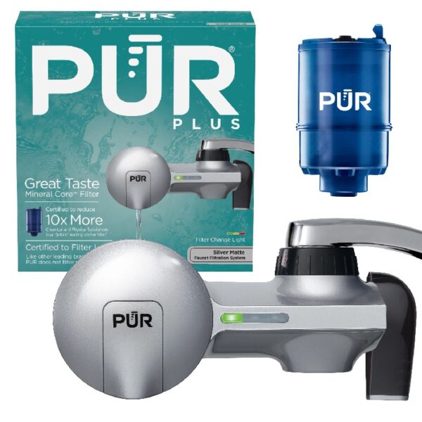 PLUS Faucet Mount Water Filtration System, Horizontal, Black/Chrome, PFM200B
