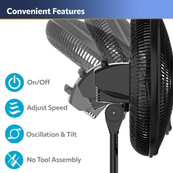 16” 3-Speed Adjustable Oscillating Pedestal Fan, Black, S16500 New