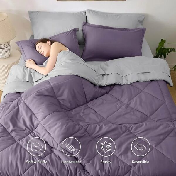 Light Purple Queen Comforter Set - 7 Pieces Reversible Queen Bed in a Bag, Queen Bed Set Light Purple and Grey with Comforters, Sheets, Pillowcases & Shams