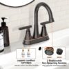Bathroom Faucets 4 Inch Matte Black Bathroom Sink Faucet, Stainless Steel Lead-Free 2-Handle Centerset Faucet with Pop-up Drain and 2 Supply Hoses Fits 2 or 3-hole Sink