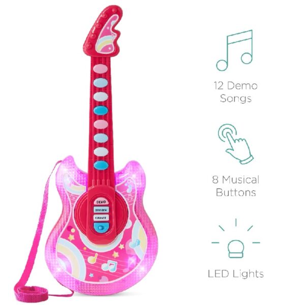 19in Kids Flash Guitar, Pretend Play Musical Instrument Toy for Toddlers w/ Mic, Stand - Navy