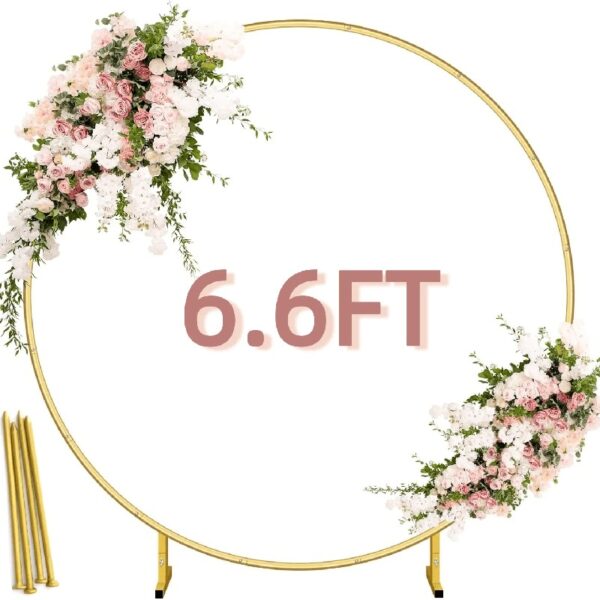 Garfans Wedding Arch Circle Balloon Arch Frame Round Backdrop Stand for Parties Birthday Wedding Christmas Balloon Garland Stand Gold Wedding Arch for Ceremony 6.6FT