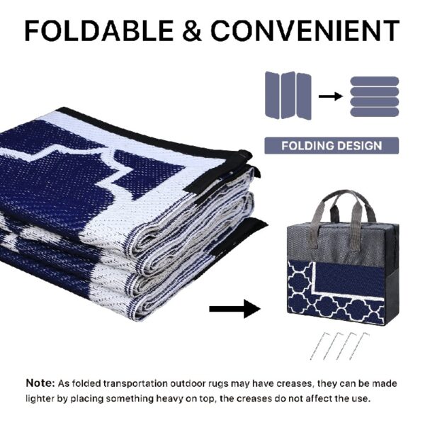 Outdoor Rugs Waterproof Plastic Straw Mat 6'x9' Reversible Patio Deck Beach Blue & White