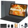 Android 13 Tablet , 4GB+64GB Storage Tablet with Keyboard, Google GMS Certified, Dual 13MP+5MP Camera, WiFi, Bluetooth,  IPS Full HD Display