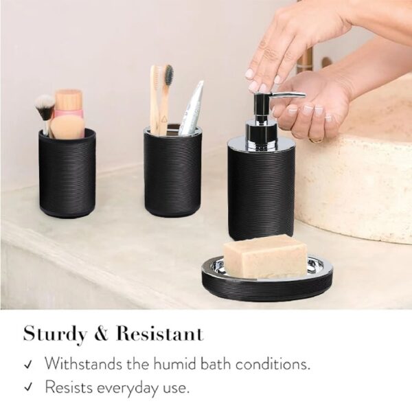 Bathroom Accessories Sets 6 Piece Bath Ensemble Includes Soap Dispenser, Toothbrush Holder, Toothbrush Cup, Soap Dish for Decorative Countertop and Housewarming Gift, Dark Blue