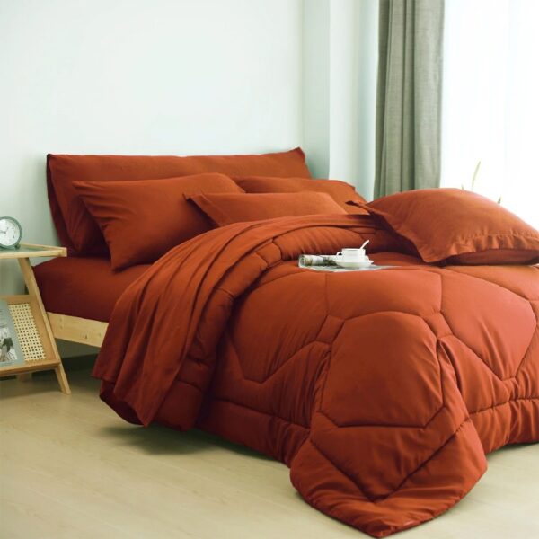 8 PCS Modern Comforter Set with Sheets All Season Bed in a Bag, Black, Queen Size