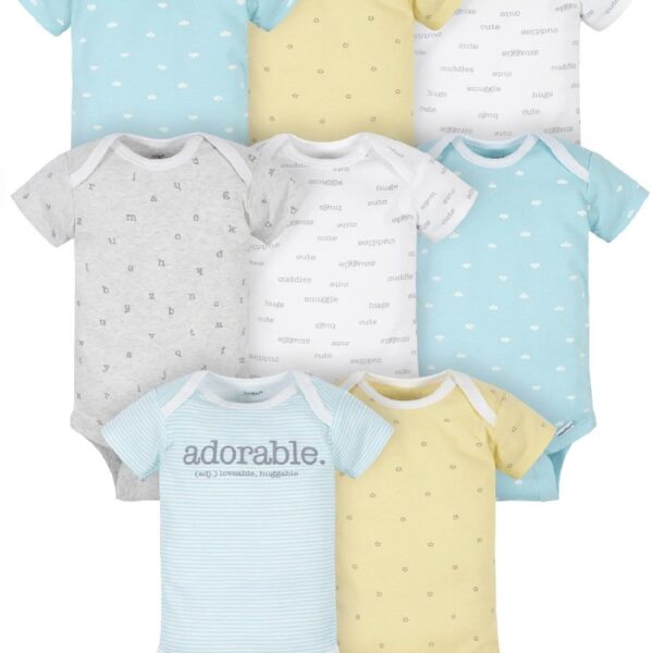 Assorted Short Sleeve Onesies Bodysuits, 8pk (Baby Boy or Baby Girl Unisex)