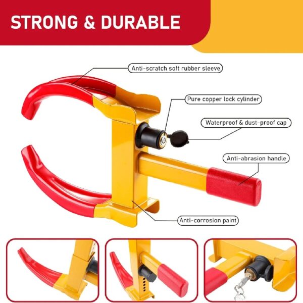 Heavy Duty Trailer Lock Wheel Clamp, Universal Security Tire Lock, Adjustable Anti Theft Lock for Trailers SUV Boats ATVs Motorcycles Golf Cart
