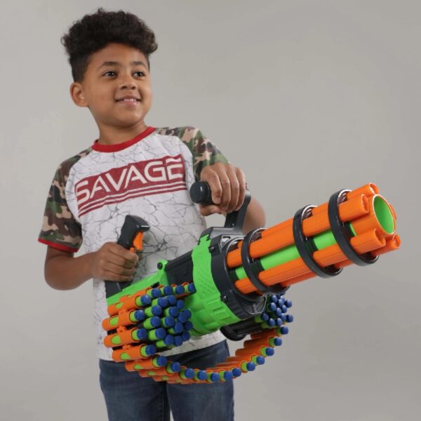 V-Twin Motorized Gatling Belt Blaster, Rotating Barrel, Full-Auto Foam Dart Belt Blaster, 30 Waffe Tip Darts Compatible with Most Standard Full-Length NERF Elite and XShot