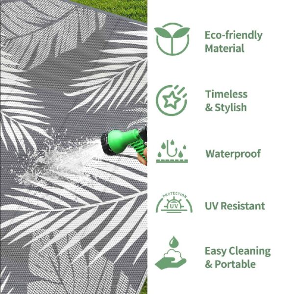 6'x9' Outdoor Rugs Patio Waterproof Outside Mat Reversible Plastic Camping Carpet,Black & Grey