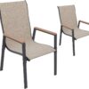 Outdoor Patio Dining Chairs Set of 2,Breathable Seat Fabric and Alloy Steel Frame for Backyard Porch Garden Sunroom , Dark Gray