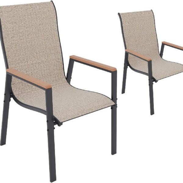Outdoor Patio Dining Chairs Set of 2,Breathable Seat Fabric and Alloy Steel Frame for Backyard Porch Garden Sunroom , Dark Gray