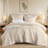 Full/Queen Comforter Sets, Reversible 3 Piece Extra Soft Bedding Set, Chambray Print Sage Green Comforter Bed Set with Pillow Shams