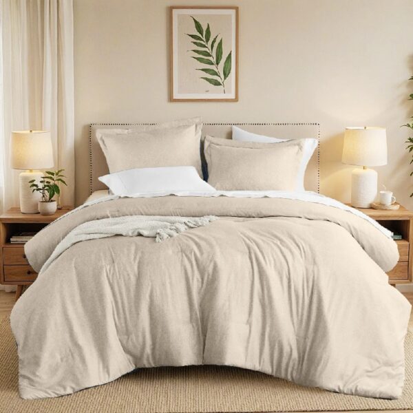 Full/Queen Comforter Sets, Reversible 3 Piece Extra Soft Bedding Set, Chambray Print Sage Green Comforter Bed Set with Pillow Shams