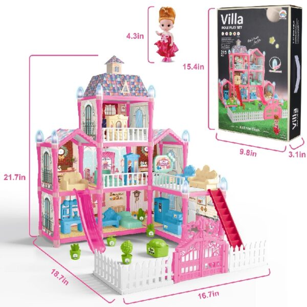 Girls Dollhouse with Slide, Pink, 16.7''
