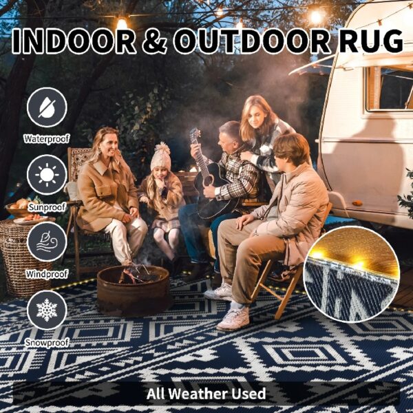 Outdoor Rug Carpet 6'x9' Waterproof Reversible Patio Rug Portable Modern Abstract Indoor Outdoor Rug Plastic Straw Rug for RV Camping Garden Picnic Deck Backyard Porch Decor Gray and White