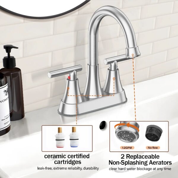 Bathroom Faucets 4 Inch Matte Black Bathroom Sink Faucet, Stainless Steel Lead-Free 2-Handle Centerset Faucet with Pop-up Drain and 2 Supply Hoses Fits 2 or 3-hole Sink