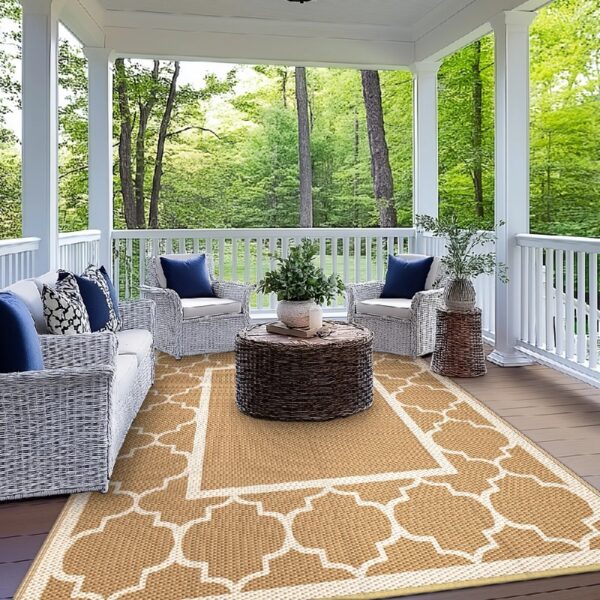 6'x9' Outdoor Rugs Patio Waterproof Outside Mat Reversible Plastic Camping Carpet,Black & Grey